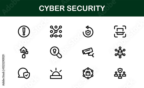Cyber Security Icon Set in Vector Style Featuring Protection, Privacy, Firewall, and Data Safety Symbols