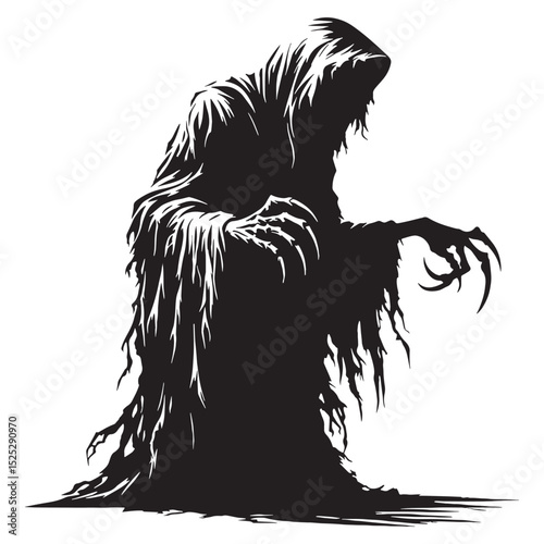 Monochrome Wraith apparition form depiction - wraith silhouette - wraith vector - silhouette of wraith - ethereal creature art
