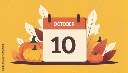 October tenth calendar with pumpkins and fall leaves, with space for text