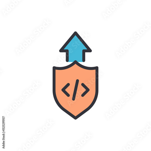 Code Protection Concept With Arrow Symbolizing Upload On Transparent Display