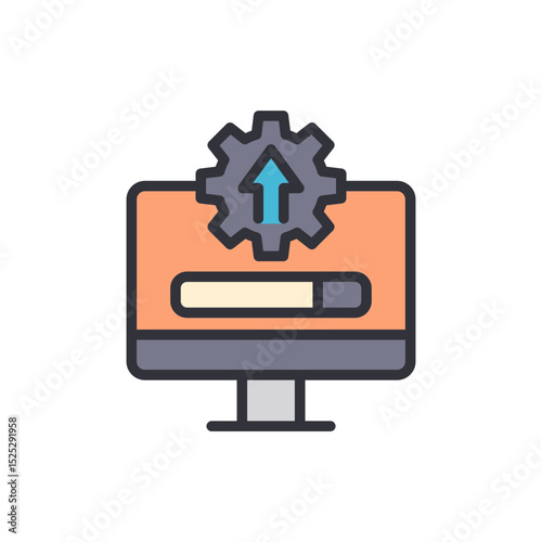 Software Update On Monitor Screen With Progress Bar And Arrow Symbol