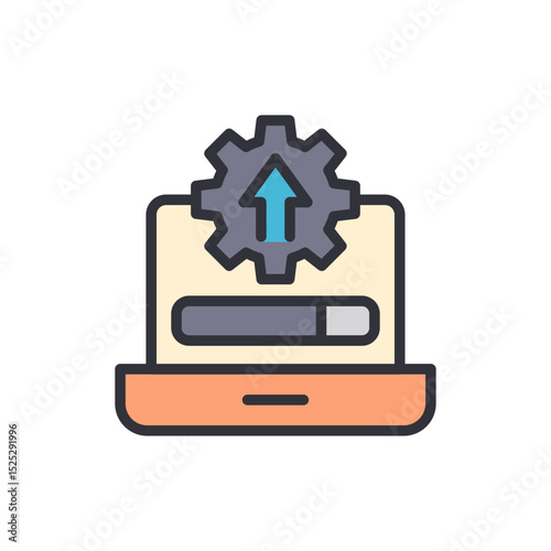 Laptop Update With Gear Upload Symbol And Loading Bar Indicator