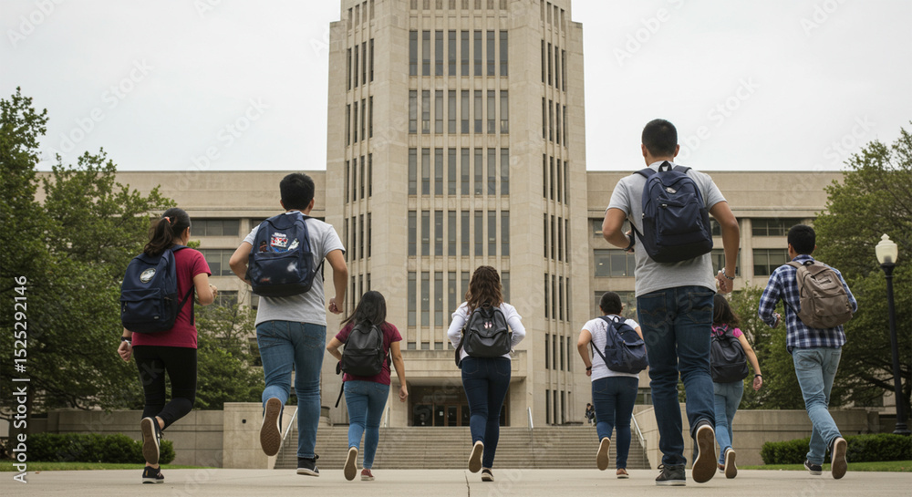 Obraz premium Students sprint across campus vibrant energy radiating youthful ambition