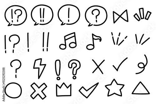 吹き出しや記号の手描き風アイコンセット