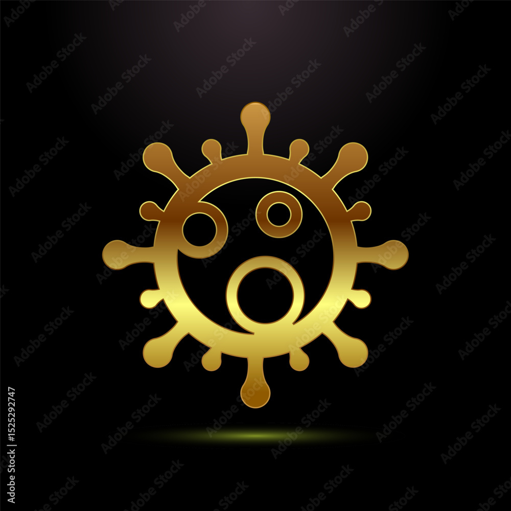 Obraz premium Virus, bacteria icon design illustration. Microbe bacteria sign symbol in gold color style