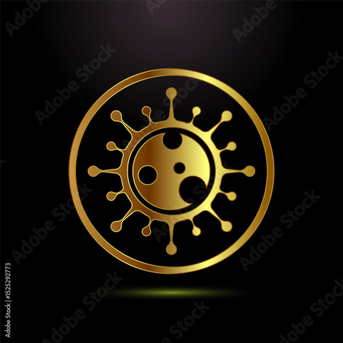 Virus, bacteria icon design illustration. Microbe bacteria sign symbol in gold color style
