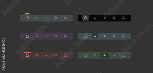 Mobile Dark Flat Navigation Bar for UI and UX Designer. vector illustration.  