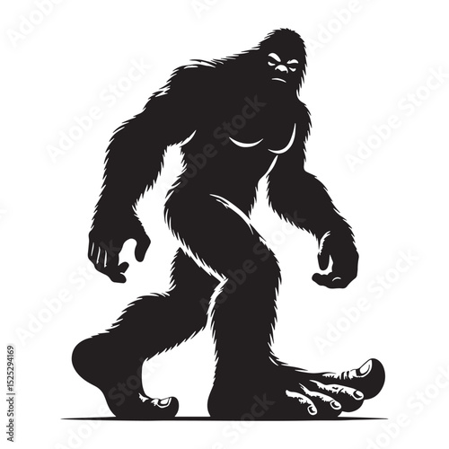 Fearsome Bigfoot forest dweller shape silhouette - bigfoot silhouette - bigfoot vector - silhouette of bigfoot - wilderness beast graphic
