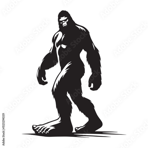 Menacing Bigfoot creature figure silhouette - bigfoot silhouette - bigfoot vector - silhouette of bigfoot - Bigfoot illustration - elusive legend graphic
