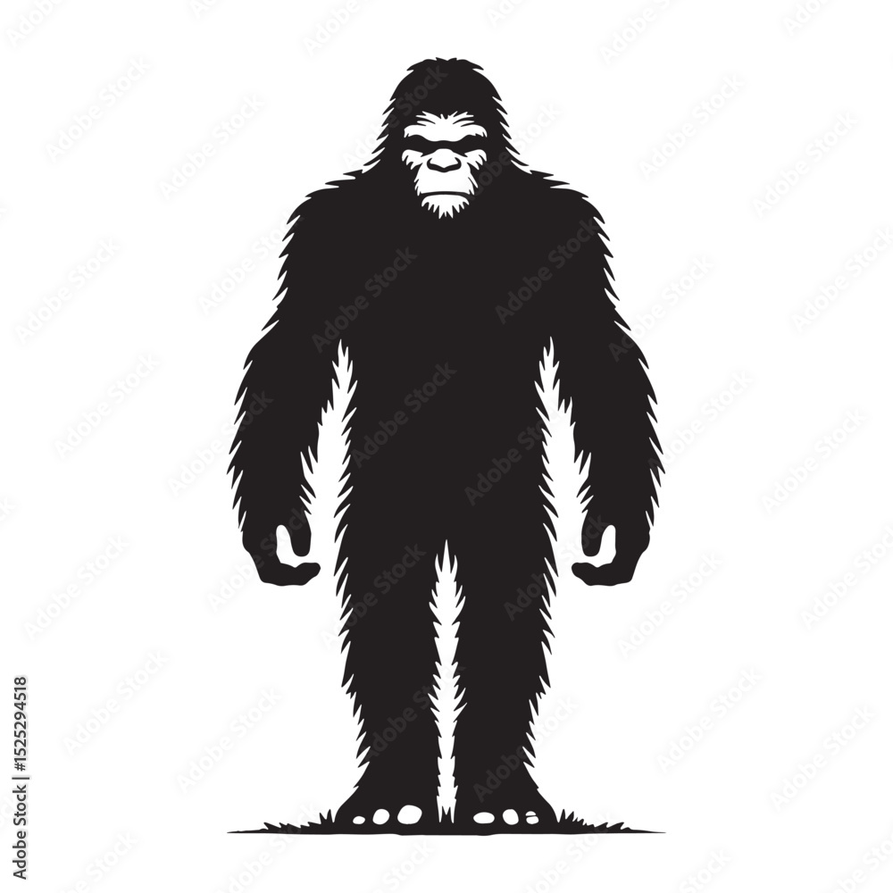 Fototapeta premium Shadowy Bigfoot ape-like shape vector - bigfoot silhouette - bigfoot vector - silhouette of bigfoot - wilderness legend graphic 