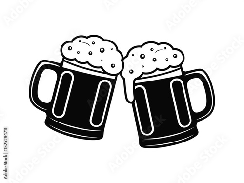 Clinking Beer Mugs Toast Silhouette - Pub Celebration Drink Graphic