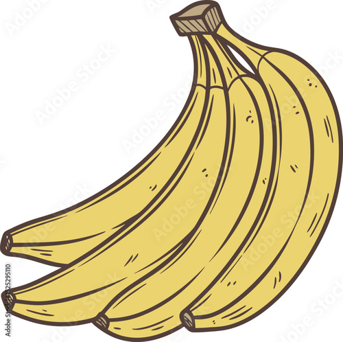 Banana Bunch Illustration with Yellow Ripe Fruit on White Background