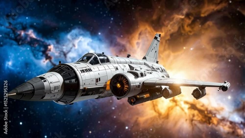 Wallpaper Mural Futuristic spaceship soars through cosmic nebula, exploring the vastness of space and stars, with a sleek design and advanced technology, adventure Torontodigital.ca