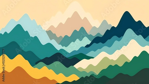 Abstract Layered Mountain Landscape in Colorful Gradient Pattern