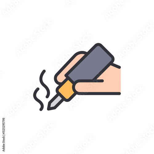 Hand Holding Soldering Iron With Smoke Effect On Transparent Background