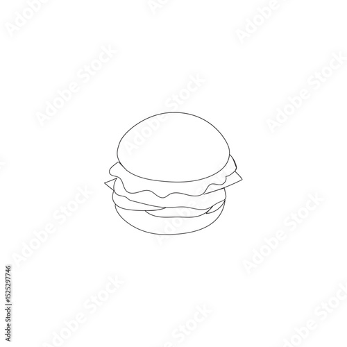 Simple burger outline minimalist vector illustration fast food isolated on white