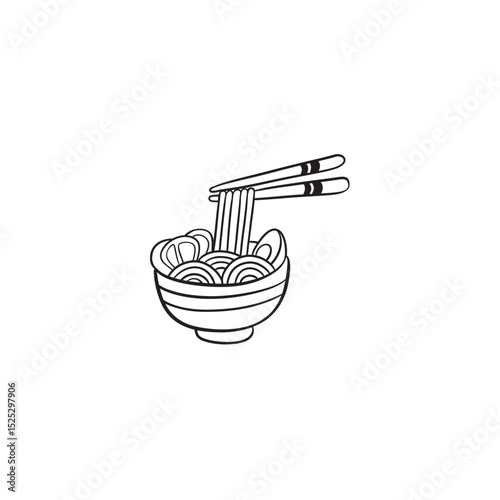 Monochrome noodles bowl with chopsticks asian food minimalist style vector