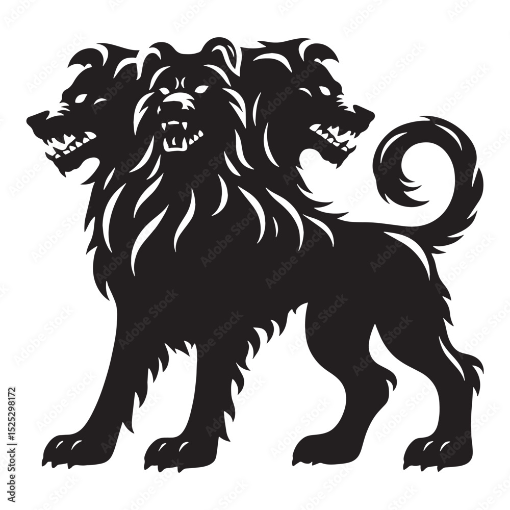 Obraz premium Menacing Cerberus hound form silhouette - cerberus silhouette - cerberus vector - silhouette of cerberus - underworld creature icon 
