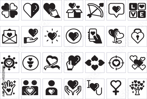 Love and Relationship editable vector icon set for print media social web store UI and UX design 
