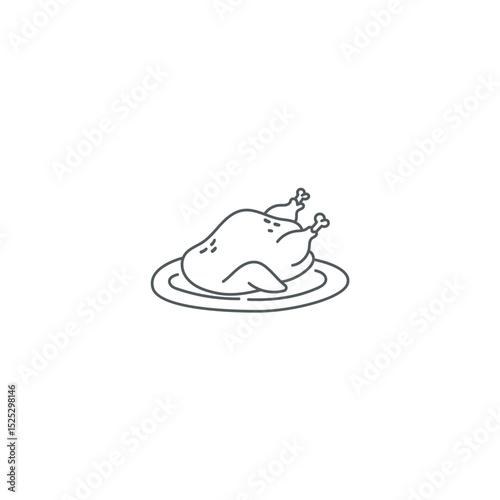 Roasted chicken on plate line art icon for food and holidays
