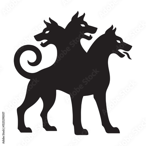 Primeval Cerberus guardian outline vector - cerberus silhouette - cerberus vector - silhouette of cerberus - mythical hound art
