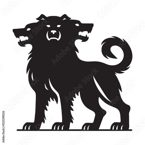 Classic Cerberus guardian depiction graphic - cerberus silhouette - cerberus vector - silhouette of cerberus - Cerberus illustration - three-headed monster visual

