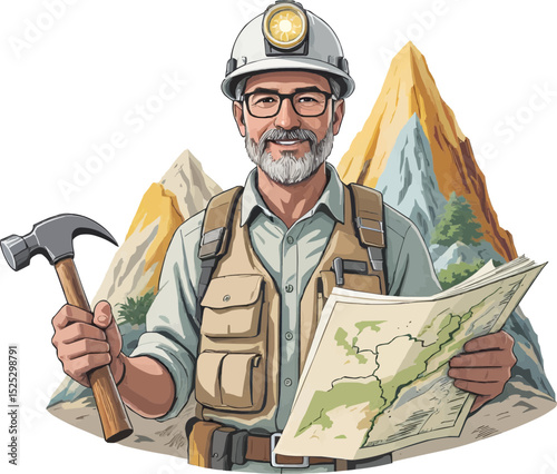 geologist's vector icon, For creating presentations, For designing infographics, For visualizing geological layers, For designing scientific projects.
