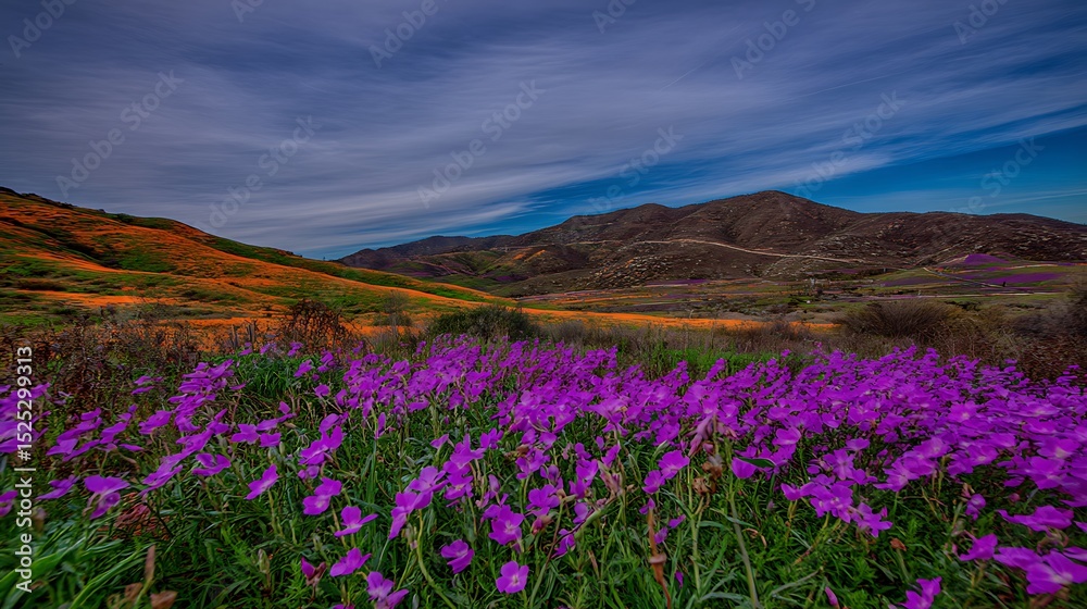 Fototapeta premium Vibrant wildflower bloom in mountain landscape