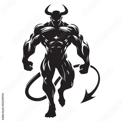 Vector Horned Devil silhouette - devil silhouette - devil vector - silhouette of devil - underworld monarch art - dark ruler symbol - malevolent spirit design
