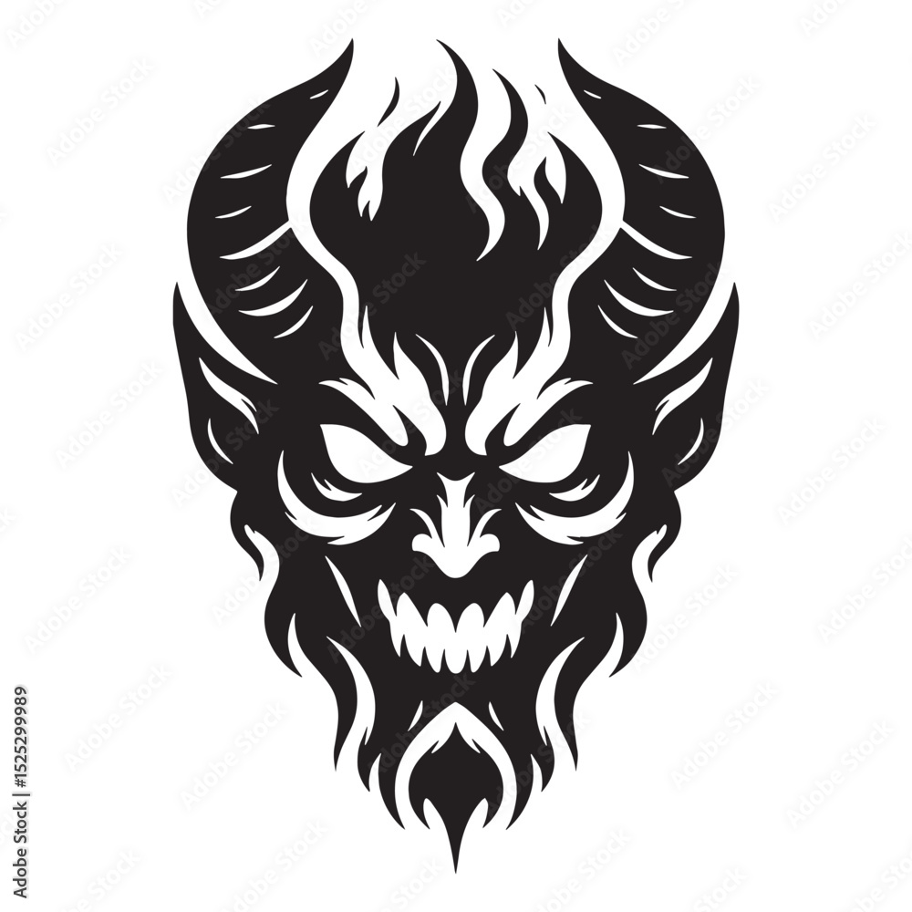Fototapeta premium Menacing Devil shape silhouette - devil silhouette - devil vector - silhouette of devil - infernal presence art - sinister overlord symbol - fearsome creature design 