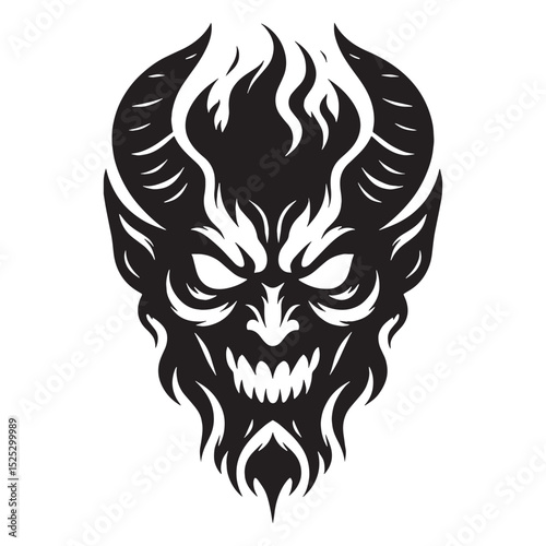 Menacing Devil shape silhouette - devil silhouette - devil vector - silhouette of devil - infernal presence art - sinister overlord symbol - fearsome creature design
