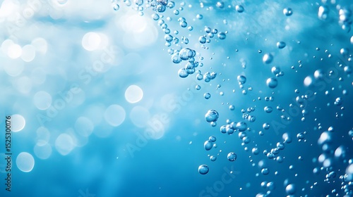 A blue ocean with many bubbles. The bubbles are scattered throughout the water, creating a sense of movement and energy.