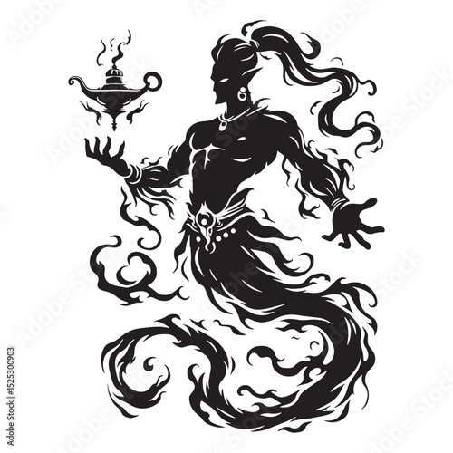 Fantasy Djinn Genie vector - djinn silhouette - djinn vector - silhouette of djinn - genie silhouette - genie vector - silhouette of genie - Djinn Genie illustration - powerful entity art
