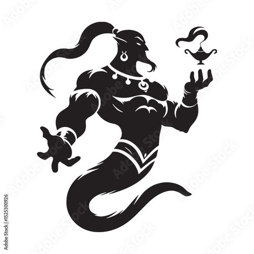 Ancient Djinn Genie outline - djinn silhouette - djinn vector - silhouette of djinn - genie silhouette - genie vector - silhouette of genie - mystical figure symbol
