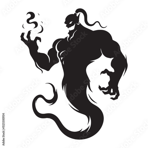 Guardian Djinn Genie art - djinn silhouette - djinn vector - silhouette of djinn - genie silhouette - genie vector - silhouette of genie - Djinn Genie illustration - ancient spirit icon
