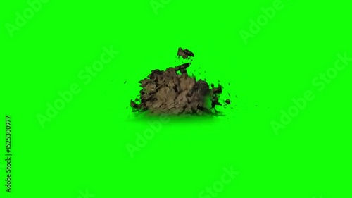 Ground collapse animation on green screen with smoke. Concrete ground collapse VFX animation with green screen background. 3d rendering animation. Green Screen road cracks, floor cracks animation. 