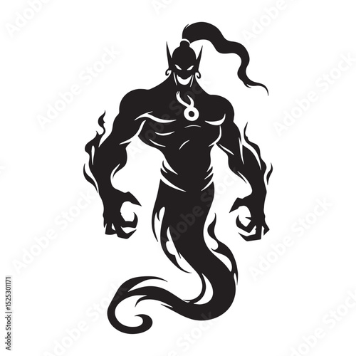Sharp Djinn Genie outline - djinn silhouette - djinn vector - silhouette of djinn - genie silhouette - genie vector - silhouette of genie - smoke creature emblem
