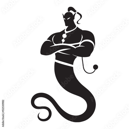 Powerful Djinn Genie view - djinn silhouette - djinn vector - silhouette of djinn - genie silhouette - genie vector - silhouette of genie - Djinn Genie illustration - ancient entity icon

