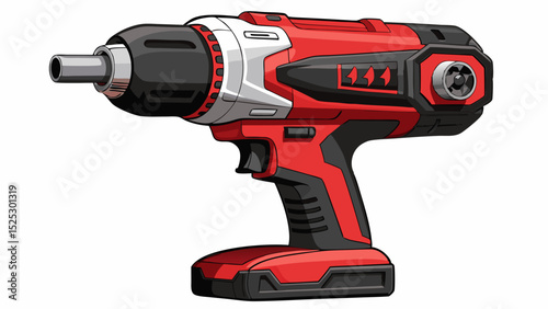 A powerful cordless impact wrench with a black and red body. Compact design with battery pack visible. Captured in close-up, resting on a pure white background, ready for tire changes.

