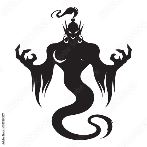 Black Djinn Genie profile - djinn silhouette - djinn vector - silhouette of djinn - genie silhouette - genie vector - silhouette of genie - Djinn Genie illustration - wish spirit icon
