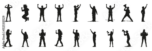 Protest And Celebration Silhouette Set. Activism And Joyful Expression Symbol Collection. Social And Event Use. Isolated Vector Illustration