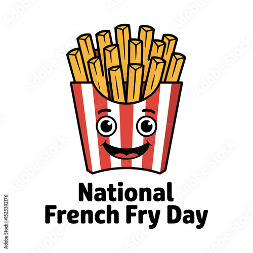 A Cartoon Illustration of a Happy French Fry Celebrating National French Fry Day!