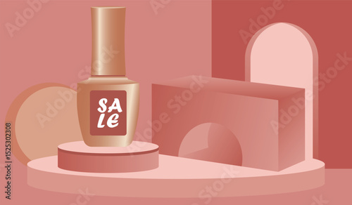 Modern product sale display with leafy podium ideal for Ads, posters, banners, and branding labels presentations template