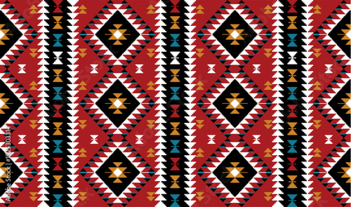 Navajo tribal black vector seamless pattern. Native American ornament. Ethnic South Western decor style. Boho geometric ornament. seamless pattern. blanket, rug. Woven carpet illustration
