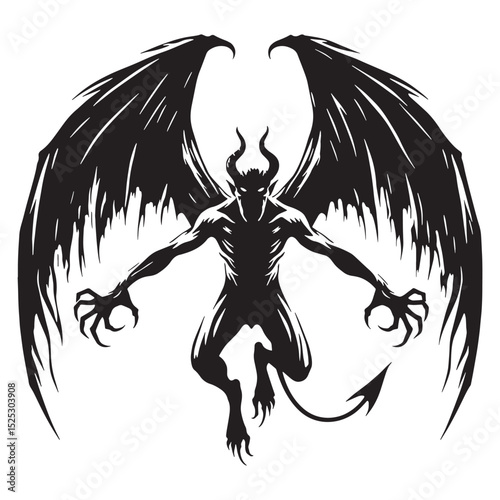 Classic Flying Devil contour - flying devil silhouette - flying devil vector - silhouette of flying devil - airborne fiend graphic
