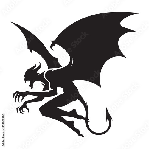 Basic Flying Devil illustration - flying devil silhouette - flying devil vector - silhouette of flying devil - Flying Devil illustration - aerial dark art
