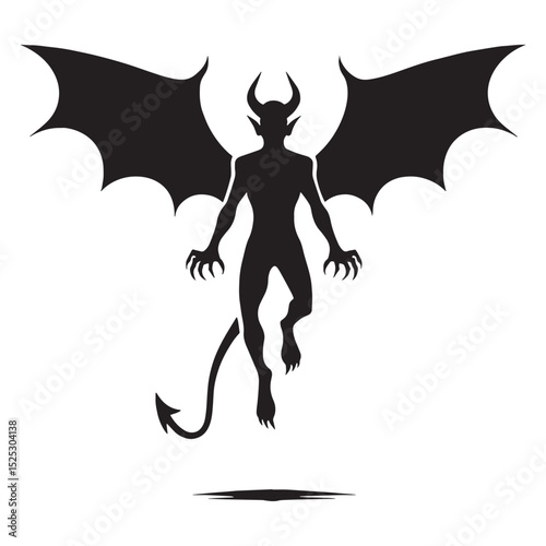 Solid Flying Devil outline - flying devil silhouette - flying devil vector - silhouette of flying devil - soaring fiend graphic
