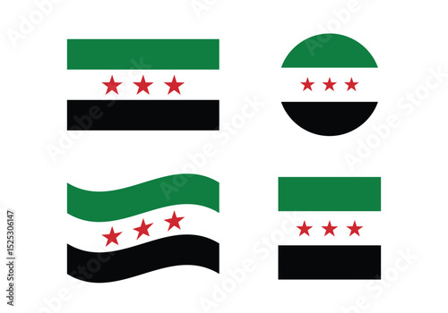  Syria Flag Icon – New Official National Flag of Syria 2024 in Flat Vector Style with Standard Colors and Proportions.