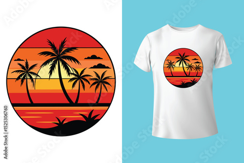 Vibrant sunset ocean t shirt sunset beach design warm golden hues calm sea on transparent background