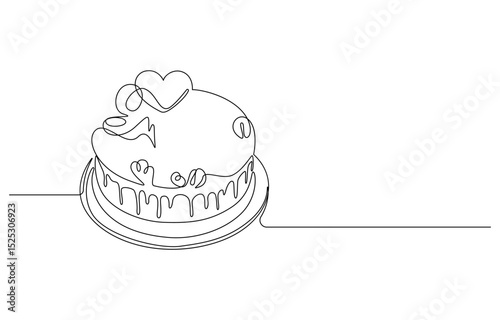 Happy Birthday Cake continuous line drawing
